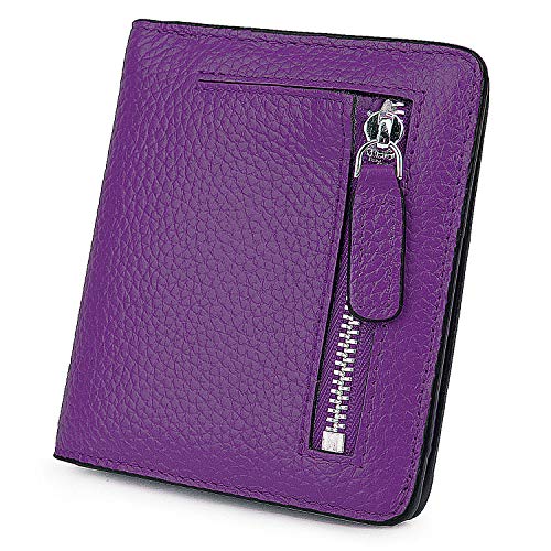 AINIMOER Small Leather Wallet for Women, Ladies Credit Card Holder RFID Blocking Women's Mini Bifold Pocket Purse, Dark Purple - Image 1