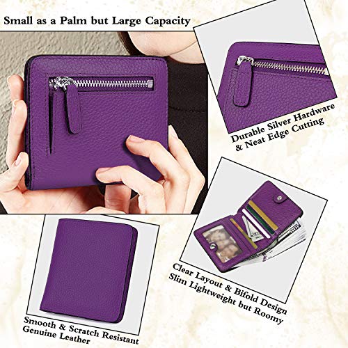 AINIMOER Small Leather Wallet for Women, Ladies Credit Card Holder RFID Blocking Women's Mini Bifold Pocket Purse, Dark Purple - Image 3