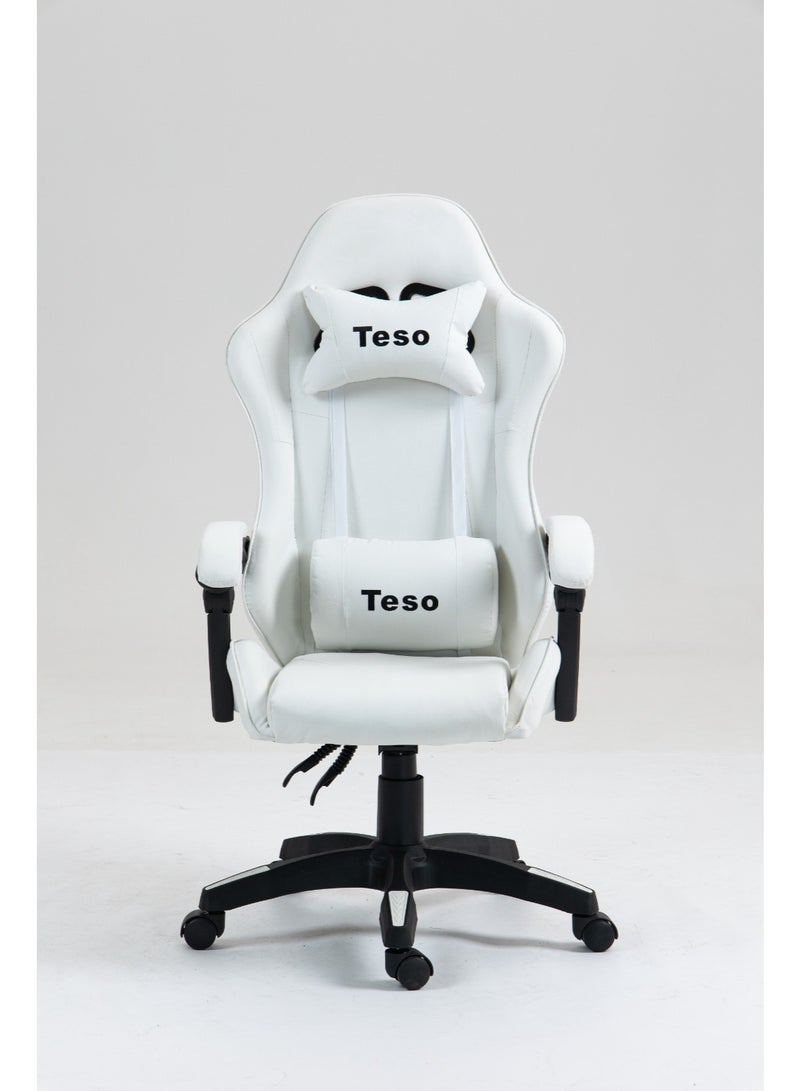 تيسو كرسي ألعاب مريح بتصميم هندسي، كرسي مكتب سباق بظهرٍ عالٍ من جلد PU مع دعم أسفل الظهر قابل للتعديل، كرسي مكتب كمبيوتر دوّار - Image 3