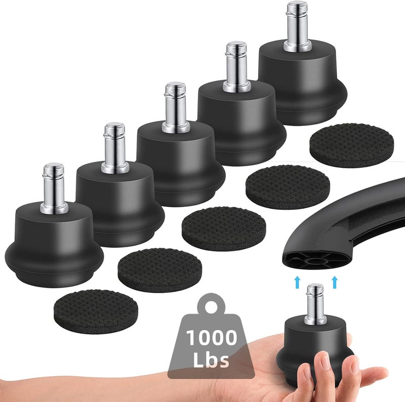 Omyoffice Bell Glides Replacement Office Chair or Stool Swivel Caster Wheels to Fixed Stationary Castors, Office Chair Wheels for Carpet - with Separate Self Adhesive Felt Pads/Chair Feet Wheel Stopper - Image 1