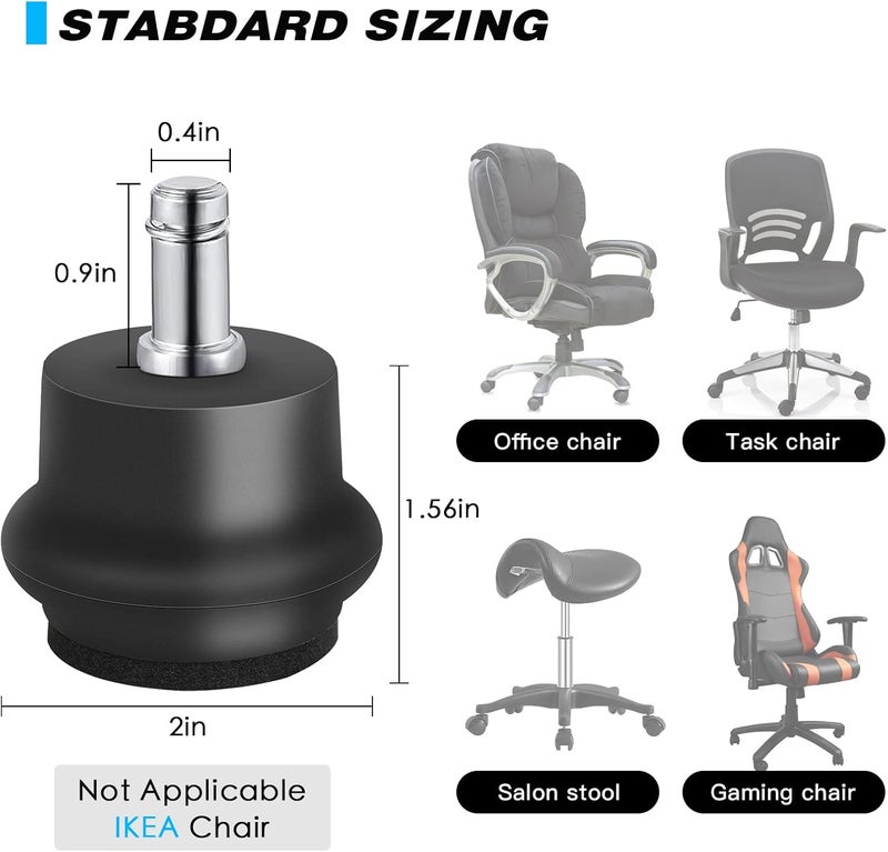Omyoffice Bell Glides Replacement Office Chair or Stool Swivel Caster Wheels to Fixed Stationary Castors, Office Chair Wheels for Carpet - with Separate Self Adhesive Felt Pads/Chair Feet Wheel Stopper - Image 2