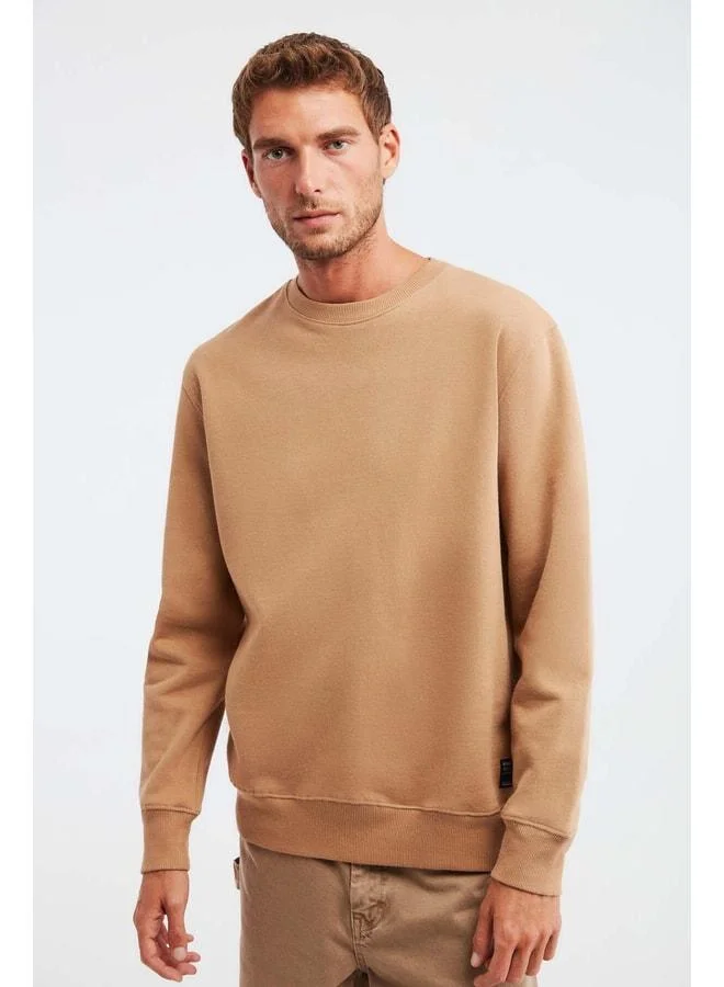 Grimelange Travis Men's Super Soft Fabric Regular Fit Round-Neck Brown Sweatshirt.