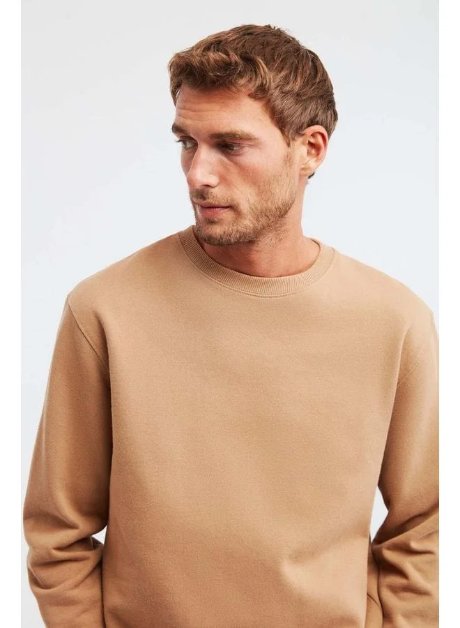 Grimelange Travis Men's Super Soft Fabric Regular Fit Round-Neck Brown Sweatshirt.