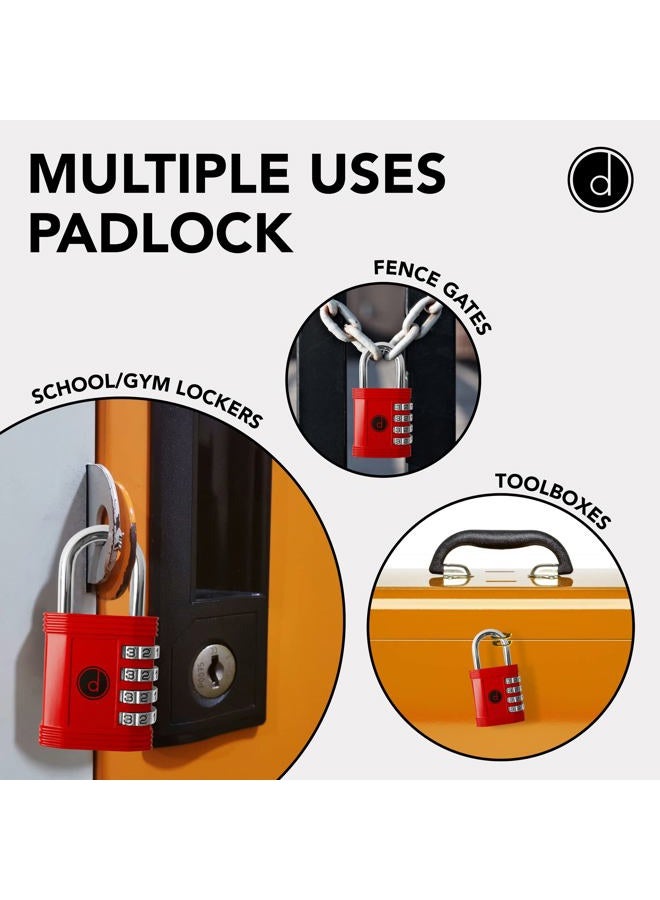 desired tools Padlock - 4 Digit Combination Lock for Gym, Sports, School & Employee Locker, Outdoor, Fence, Hasp and Storage - All Weather Metal & Steel - Easy to Set Your Own Keyless Resettable Combo - Red - Image 5