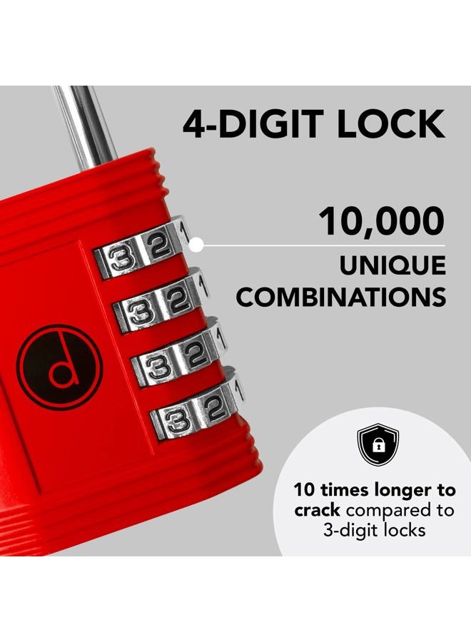 desired tools Padlock - 4 Digit Combination Lock for Gym, Sports, School & Employee Locker, Outdoor, Fence, Hasp and Storage - All Weather Metal & Steel - Easy to Set Your Own Keyless Resettable Combo - Red - Image 3