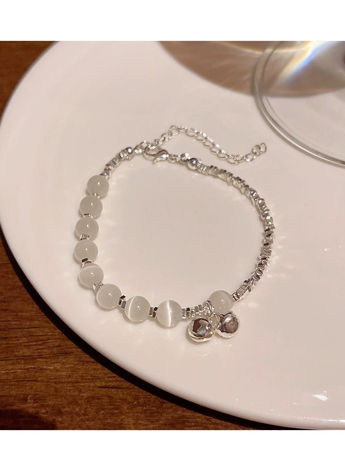 Goolsky Cat Eye Stone Bracelet for Women – Elegant Beaded Charm Bracelet with Bell & Bow, Dainty Small Luxury Jewelry, Chic Gift for Girls - Image 3
