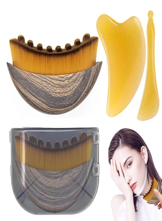 فرشاة وجه ثلاثية القطع لتدليك الجهاز اللمفاوي، فرشاة للوجه، فرشاة للجسم، فرشاة لتصريف السائل اللمفاوي، فرشاة استحمام بشعيرات طبيعية سميكة، تقشر الجلد الميت، وتزيل السموم، وتحسن الدورة الدموية - فرشاة ثنائية الاستخدام للاستخدام الجاف/المبلل بجودة المنتجعات الصحية - Image 1