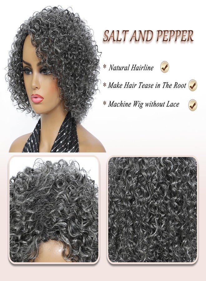 HUA Grey Wig for Women Human Hair Glueless Kinky Curly Salt and Pepper Wigs for Black Women Short Curly Wear and Go Glueless Wig for Old Lady Non-Lace Bob Gray Wigs Human Hair Mixed - Image 4
