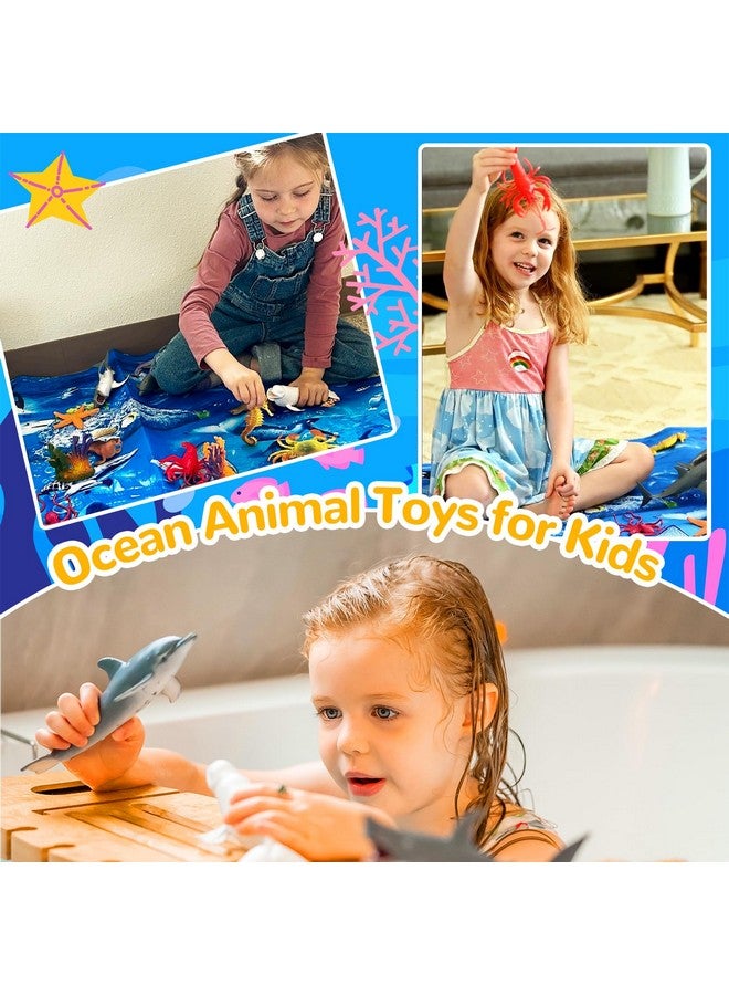 GINMIC Kids Ocean Animals Toys with Large Play Mat , 18 Pack Assorted Realistic Sea Animal Toys with Carrier Bag Including Shark, Whale, Dolphin etc, for Toddler, Boys & Girls Ages 3-8 - Image 2