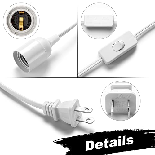 SIXZOONM Pendant Light Cord with Socket, UL 12Ft Extension Hanging Light Cord with E26 Light Socket, On/Off Switch, Polarized Plug, Hanging Lantern Cable, Light Bulb Socket with Cord (White - No Bulb) - Image 3