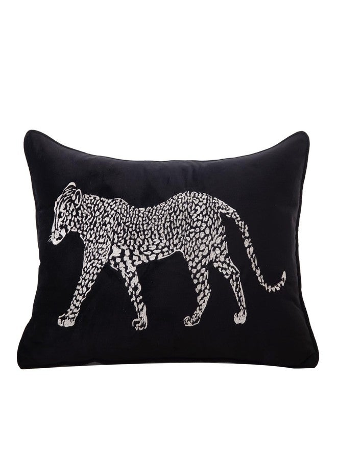 vctops Soft Velvet Embroidery Lumbar Decorative Throw Pillow Covers Leopard Pattern Cushion Case for Sofa Bedroom Couch (Black,12"x20") - Image 1