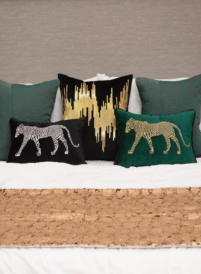 vctops Soft Velvet Embroidery Lumbar Decorative Throw Pillow Covers Leopard Pattern Cushion Case for Sofa Bedroom Couch (Black,12"x20") - Image 3