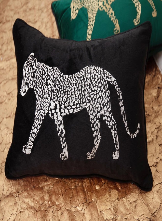 vctops Soft Velvet Embroidery Lumbar Decorative Throw Pillow Covers Leopard Pattern Cushion Case for Sofa Bedroom Couch (Black,12"x20") - Image 2