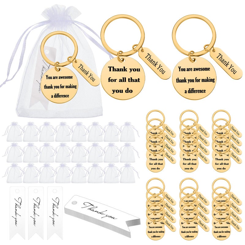 Yinkin 72 Pcs Employee Appreciation Keychain Gift Bulk Thank You Gifts for Coworker Team Staff GraduationGold