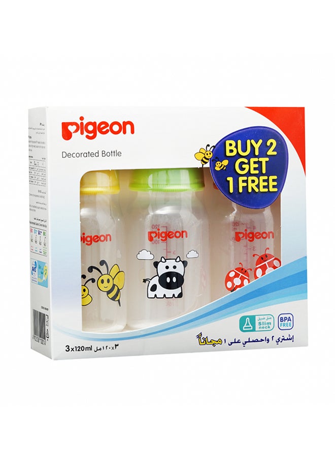 pigeon - Plastic Feeding Bottle 120 ML, 2+1 Free Decorated - Image 1