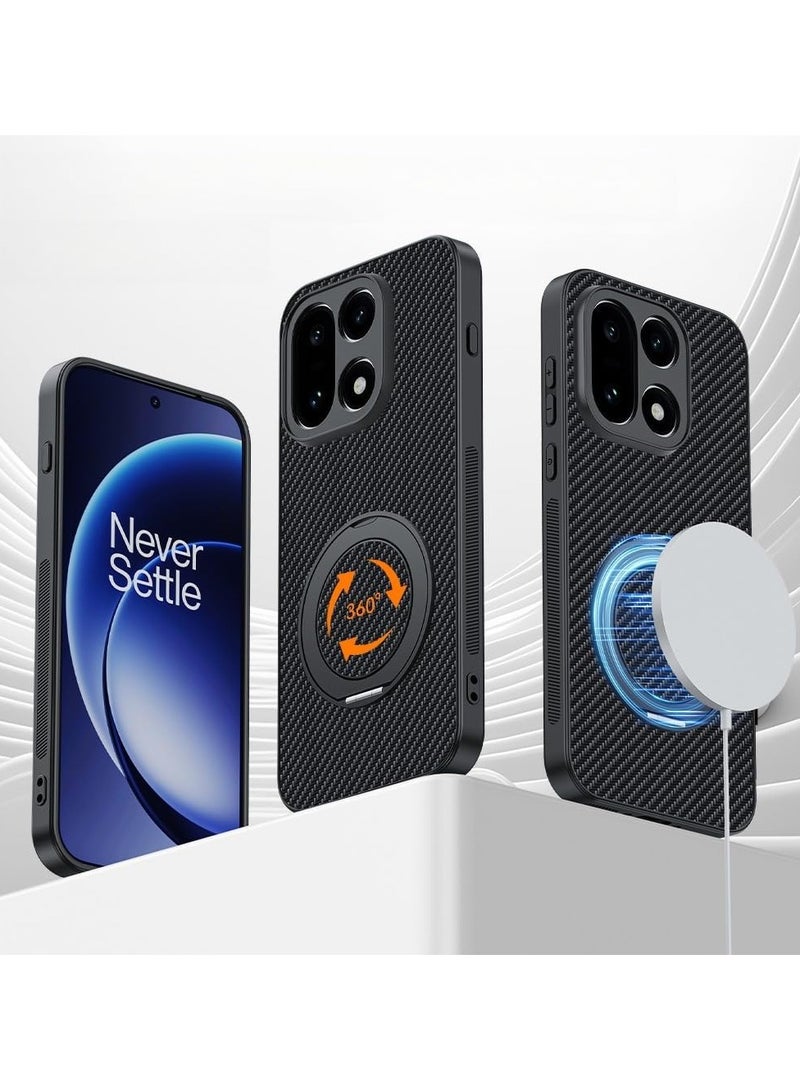 عام غطاء OnePlus 15 المغناطيسي - غطاء جلد بملمس ألياف الكربون [متوافق مع الشحن اللاسلكي]، غطاء رقيق وخفيف الوزن مع إطار مقاوم للسقوط وحامل دوار - Image 2