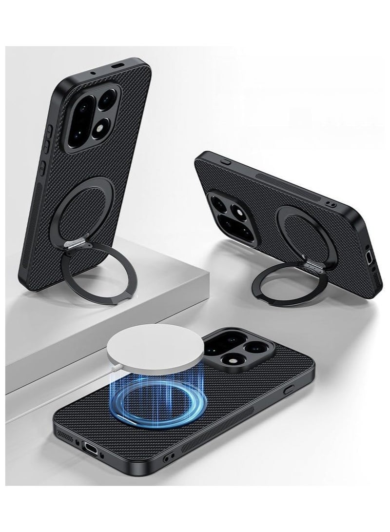 عام غطاء OnePlus 15 المغناطيسي - غطاء جلد بملمس ألياف الكربون [متوافق مع الشحن اللاسلكي]، غطاء رقيق وخفيف الوزن مع إطار مقاوم للسقوط وحامل دوار - Image 1
