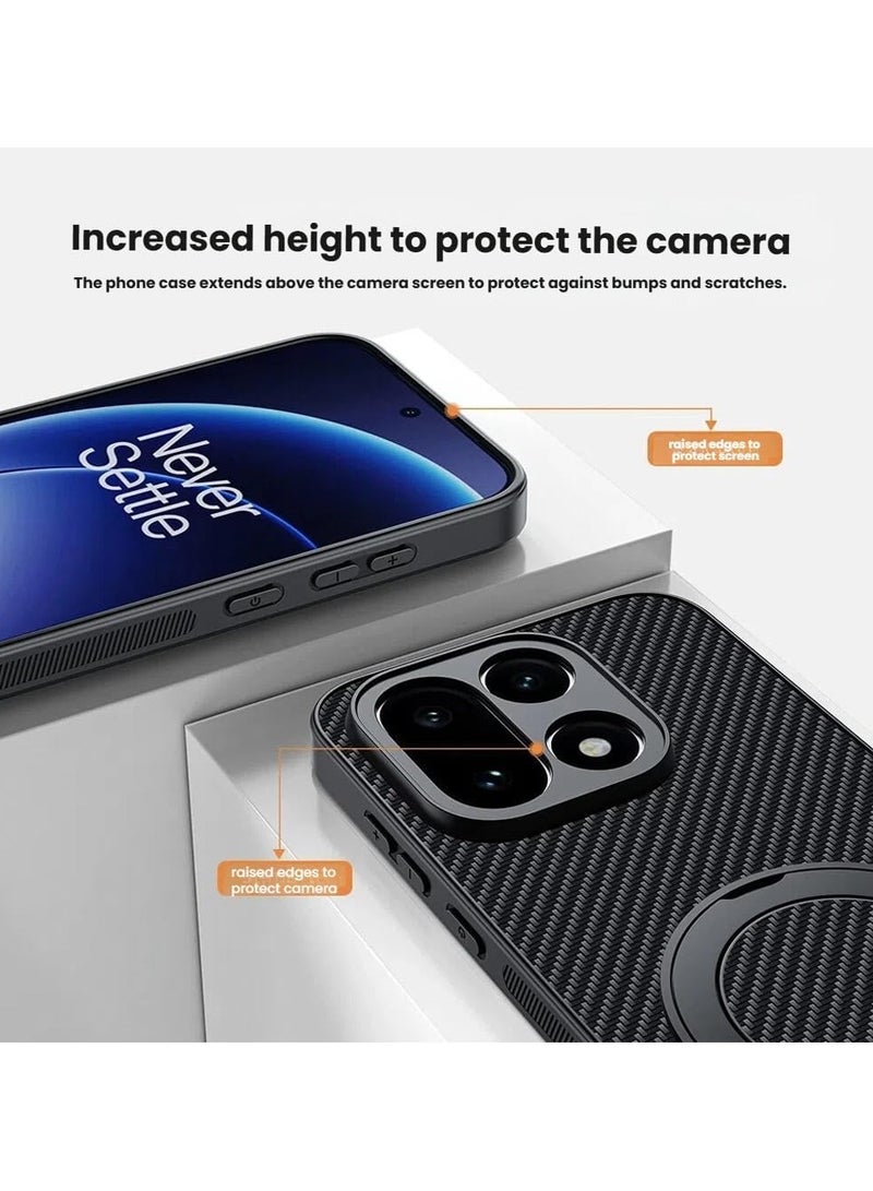 عام غطاء OnePlus 15 المغناطيسي - غطاء جلد بملمس ألياف الكربون [متوافق مع الشحن اللاسلكي]، غطاء رقيق وخفيف الوزن مع إطار مقاوم للسقوط وحامل دوار - Image 4