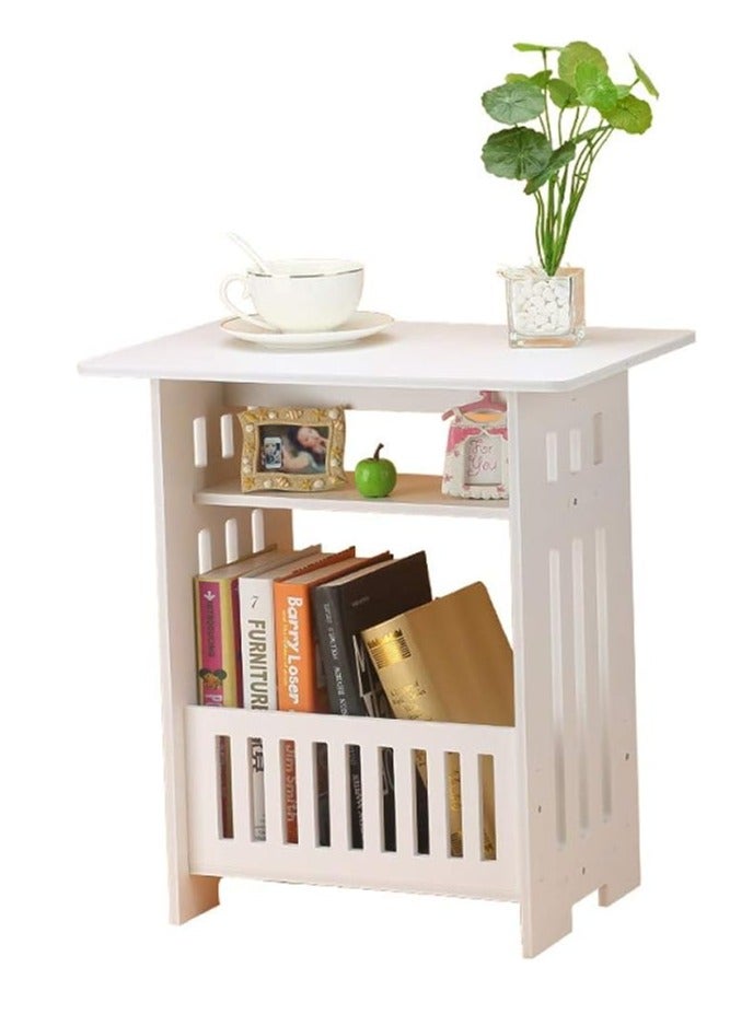 Generic FFD End Table with Storage Basket - Wooden Sofa Side & Bedside Table for Bedroom, Living Room, Nightstand, Coffee Table, Snack Table, Bookcase"  - Image 1