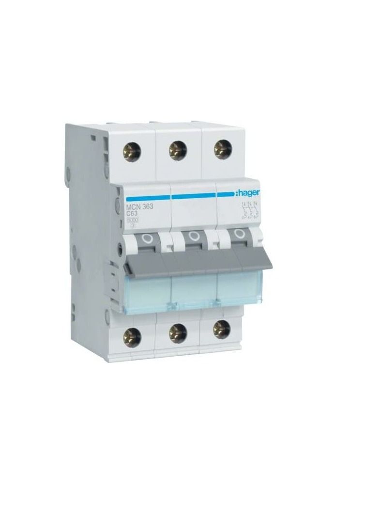 Hager HAGER Miniature circuit breaker Three Pole 63A 6KA TP MCB TYPE C MCN363  - Image 1