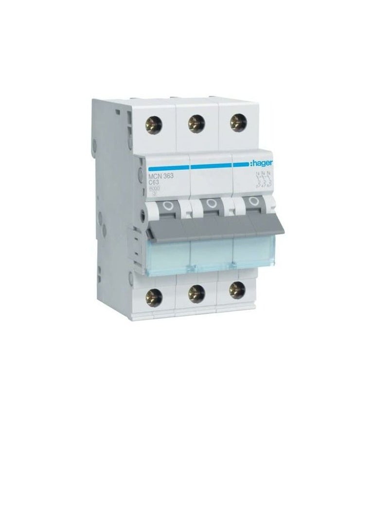 Hager HAGER Miniature circuit breaker Three Pole 63A 6KA TP MCB TYPE C MCN363  - Image 2