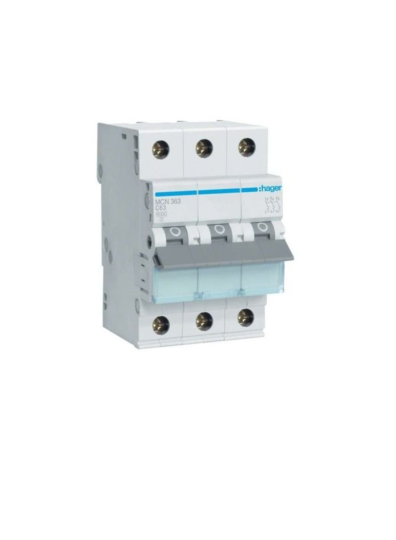 Hager HAGER Miniature circuit breaker Three Pole 63A 6KA TP MCB TYPE C MCN363  - Image 3