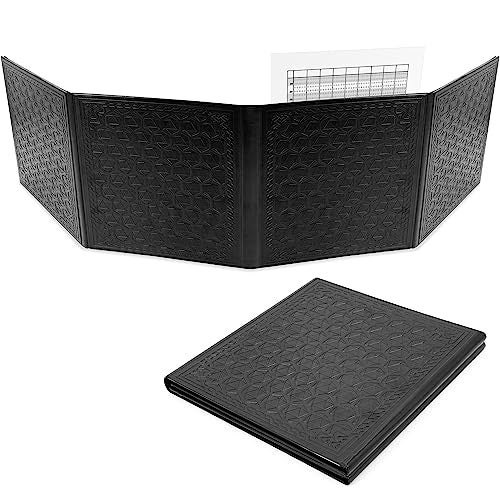 CASEMATIX DM Screen Faux Leather Embossed GM Screen - Four Panel Folding Dungeon Master Screen with Wet Erase Pockets and Compatible with Tabletop Roleplaying Games, Inserts Not Included, Black - Image 1