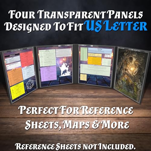 CASEMATIX DM Screen Faux Leather Embossed GM Screen - Four Panel Folding Dungeon Master Screen with Wet Erase Pockets and Compatible with Tabletop Roleplaying Games, Inserts Not Included, Black - Image 3