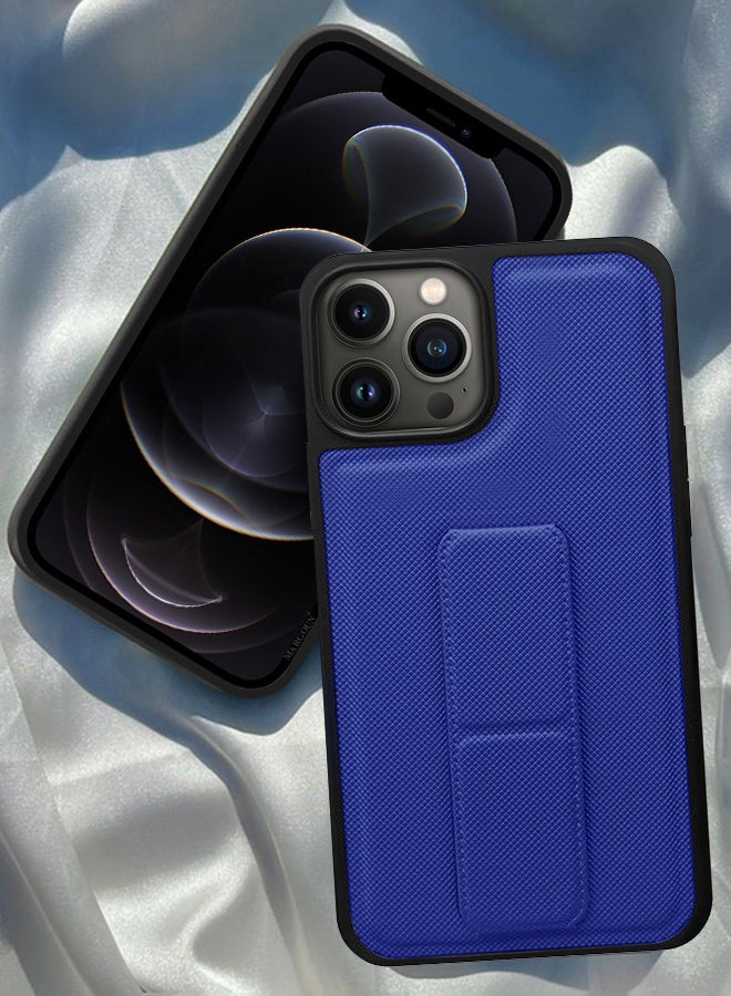 CATANES Shockproof Case with Integrated Hand Strap for iPhone 12 Pro Max - Foldable Kickstand and Anti-Drop Protection for Secure Grip and Hands-Free Viewing - Blue - Image 3