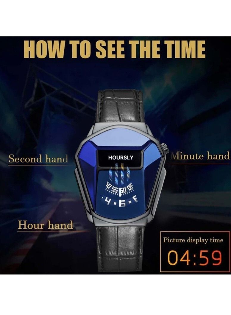 هاورسلي ساعة يد رجالية فاخرة HOURSLY Trend Cool ساعة يد جلدية موضة كوارتز للرجال - Image 2