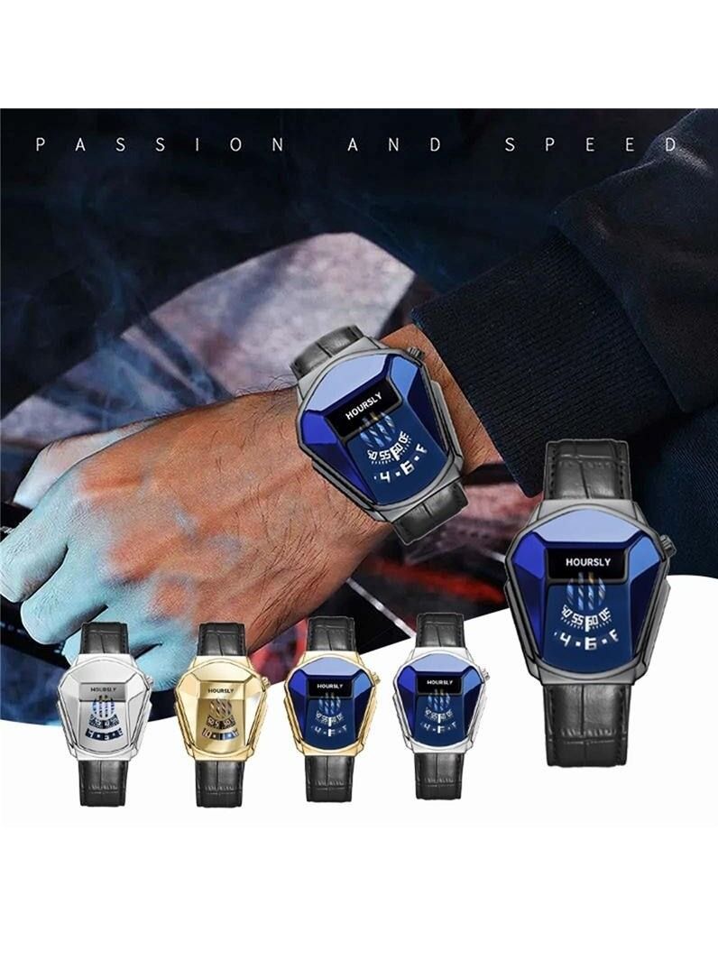 هاورسلي ساعة يد رجالية فاخرة HOURSLY Trend Cool ساعة يد جلدية موضة كوارتز للرجال - Image 4