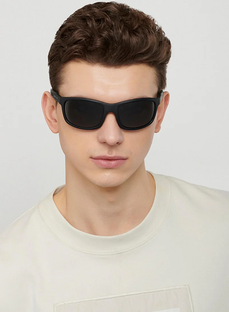VINCENT CHASE VINCENT CHASE EYEWEAR By Lenskart | Grey Black Full Rim Rectangle Stylish Sunglasses | Polarized and UV Protected | For Men and Women | Large | VC S14116-Pack of 1