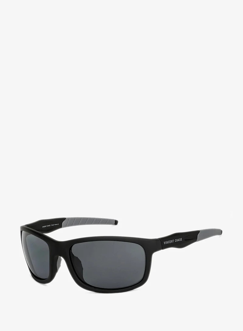 فينسينت تشيس Vincent Chase By Lenskart | Grey Black Full Rim Rectangle Stylish Sunglasses | Polarized and UV Protected | For Men and Women | Large | VC S14116-Pack of 1