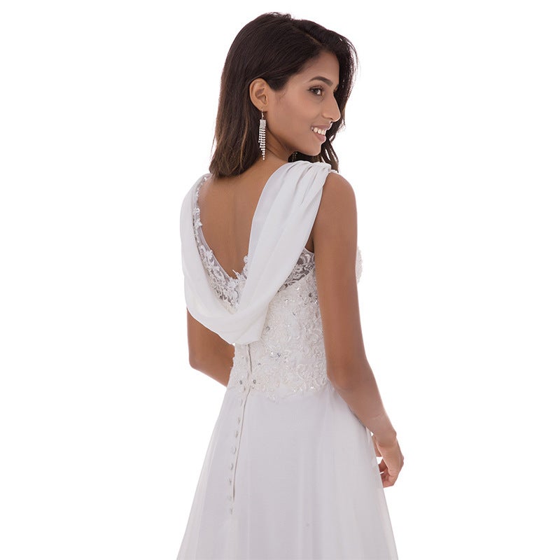 New Wedding Dress White Chiffon Evening Dress Style Temperament Lace Small Tail - Image 5
