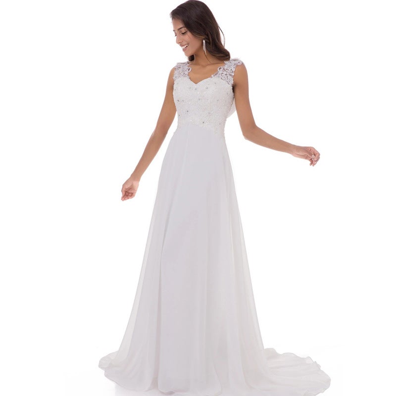 New Wedding Dress White Chiffon Evening Dress Style Temperament Lace Small Tail - Image 3