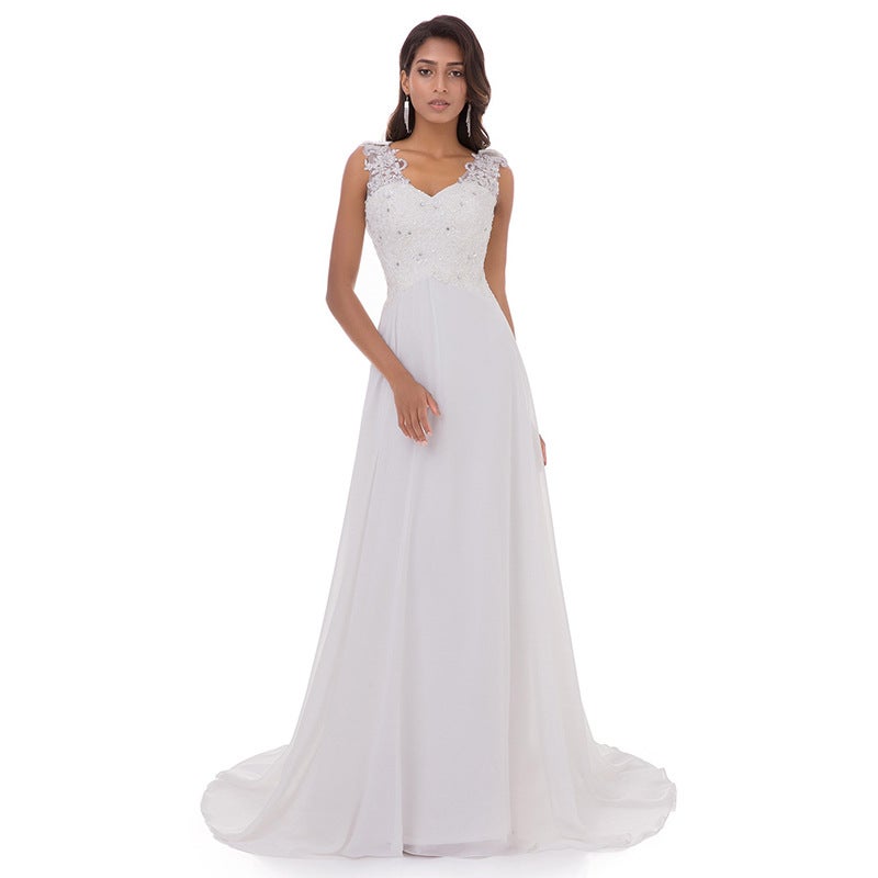 New Wedding Dress White Chiffon Evening Dress Style Temperament Lace Small Tail - Image 2