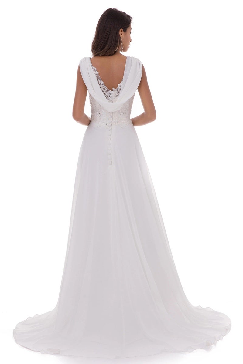 New Wedding Dress White Chiffon Evening Dress Style Temperament Lace Small Tail - Image 1