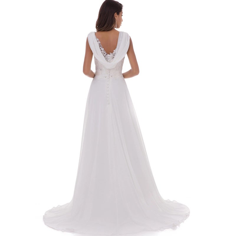 New Wedding Dress White Chiffon Evening Dress Style Temperament Lace Small Tail - Image 4