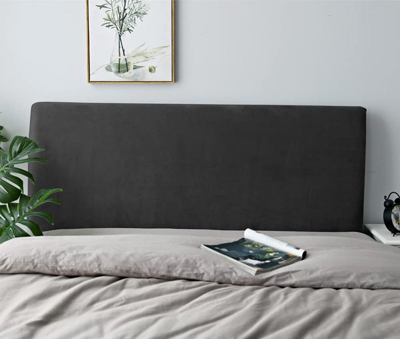 DUJUIKE Bed Headboard Slipcover, Stretch Bed Headboard Cover, Dustproof Protector Cover for Linen Fabric Tufted Upholstered Headboard (Jet Black, Full Length (47"-55")) - Image 3