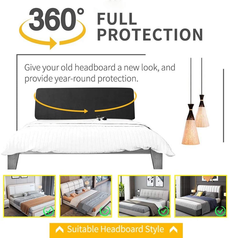 DUJUIKE Bed Headboard Slipcover, Stretch Bed Headboard Cover, Dustproof Protector Cover for Linen Fabric Tufted Upholstered Headboard (Jet Black, Full Length (47"-55")) - Image 4