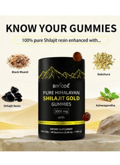 BIYODE Pure Himalayan Shilajit Gummies Gold I Lab Tested I No Added Sugar I Ashwagandha, Gokshura| Fulvic Acid & 85+ Trace Minerals I for Men, Women I Non-GMO I 100% Natural & Organic I 60 Gummy  - Image 3