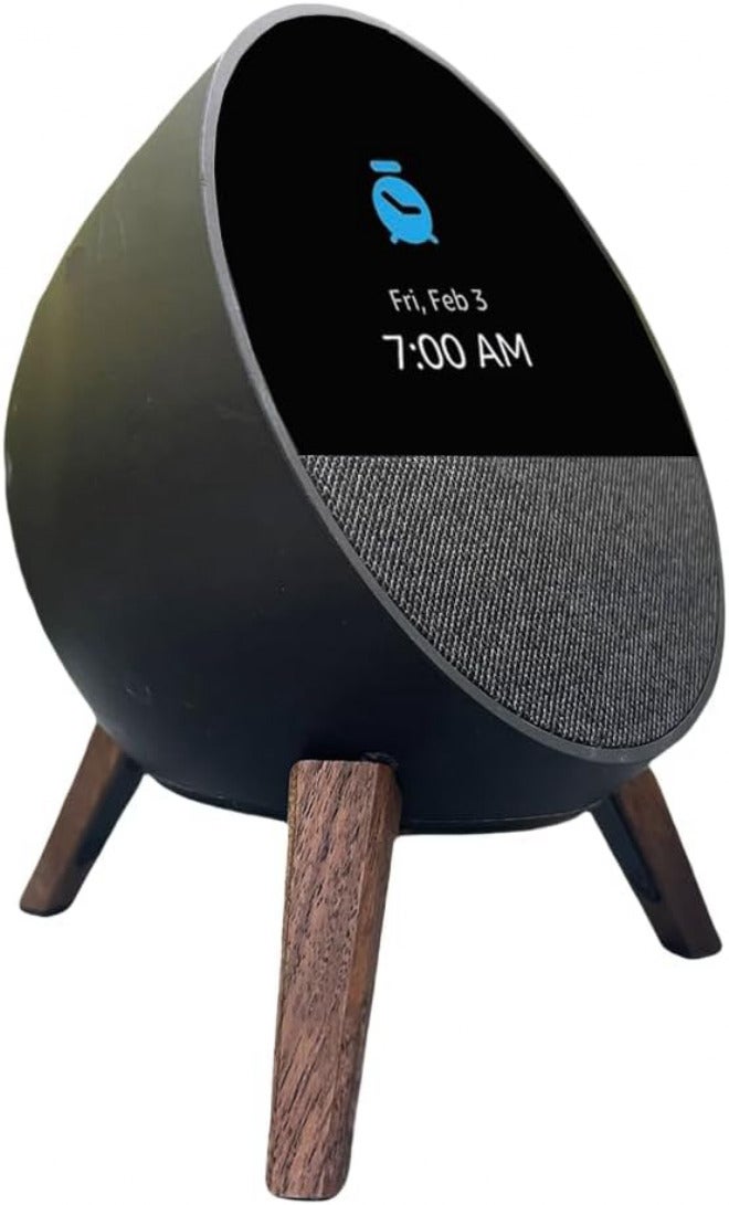 حامل خشبي مع أرجل من السيليكون لجهاز Echo Spot، حامل ثلاثي القوائم خشبي مع إطار معدني بيضاوي لجهاز Alexa Echo Spot، حامل مثبت على المكتب لجهاز Echo Spot (إصدار 2024) - Image 1