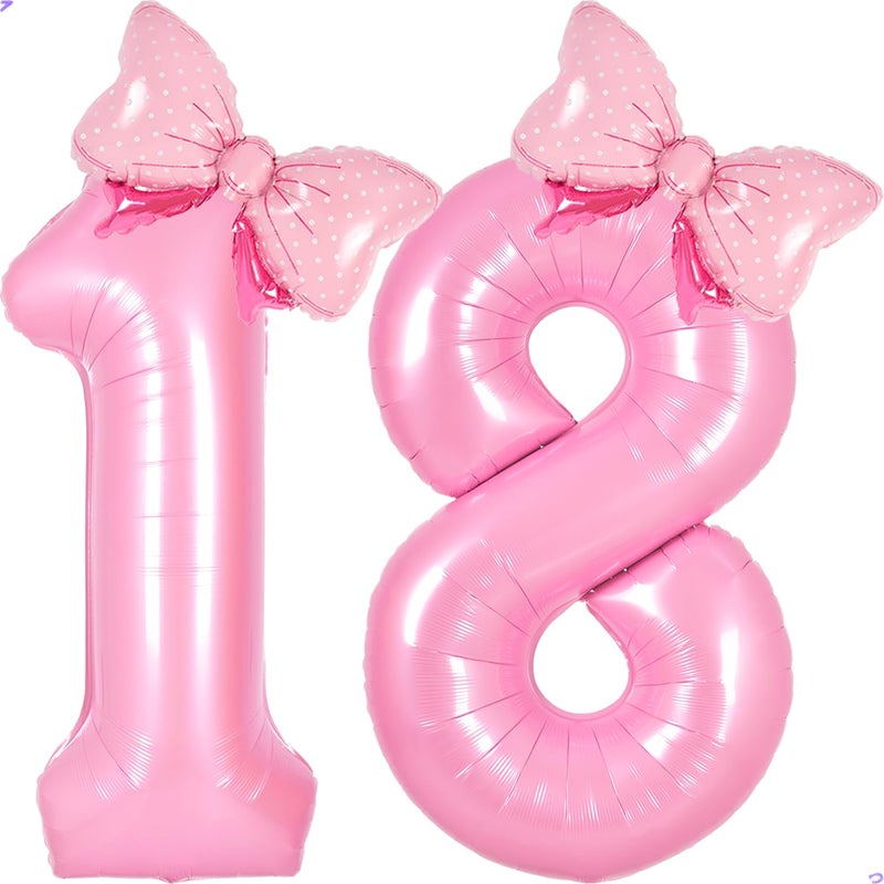 Florisland Pink 18 Balloon Numbers Pink Birthday Decorations for Girls, Bow Balloon Foil Mylar Large 40â€ 18 Birthday Balloons for Girls Bow Butterfly 18th Birthday Party Decorations(Number 18 balloons) - Image 1