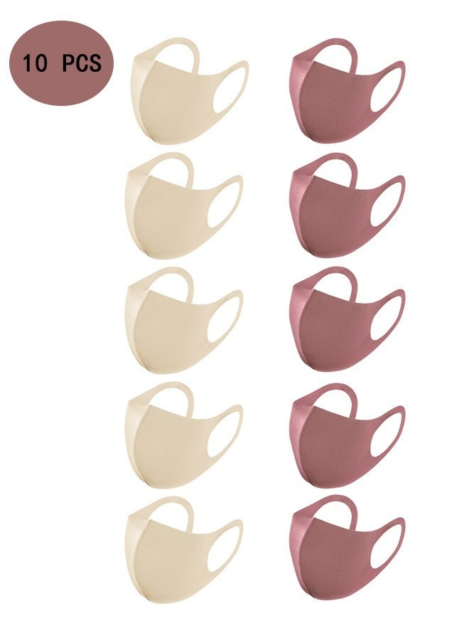 10 Pcs Ice silk Cotton Breathable Mask, Fashion Two-tone Washable Fabric Unisex Summer Face Mask (Bean paste color and beige) - Image 1