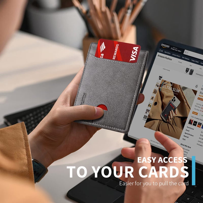 RUNBOX محفظة RUNBOX النحيفة للرجال جلد مزدوج مع حجب RFID مع علبة هدايا رمادية - Image 4