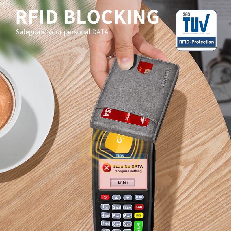 RUNBOX محفظة RUNBOX النحيفة للرجال جلد مزدوج مع حجب RFID مع علبة هدايا رمادية - Image 5