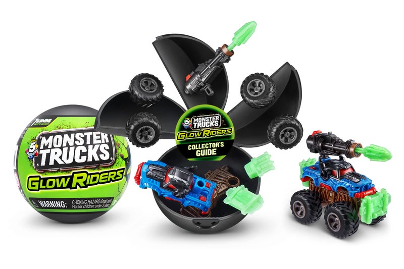 5 Surprise Monster Trucks Glow Riders Series 2 by ZURU (2 Pack) Glow in The Dark, Miniature Mystery Collectible Capsules, Mini Toy Truck, Battle Toys for Boys, Kids, Teens - Image 2