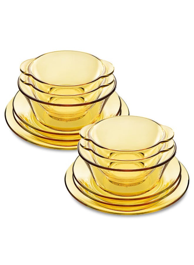 Visions Corning 12-piece Dinnerware Set, Pyrex Amber Heat-resistant Glass Bowls, Plates And Dishes Set For Home Use - Image 4