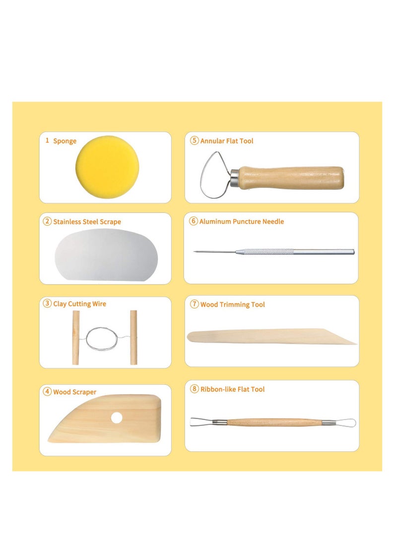 SYOSI Pottery Tool Set Kit, 8Pcs Pottery Tools Clay Sculpting Carving Tool Set Contains Most Essential Wooden Clay Tools for Potters - Image 5