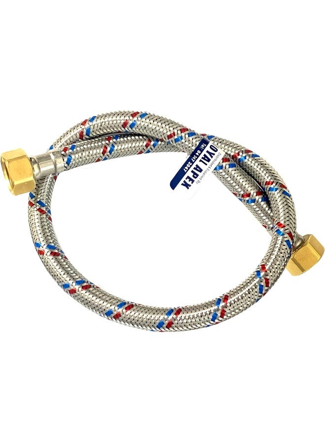 Biella Stainless Steel Flexible Hose Pipe With Teflon Tape - Ss Mesh Braided With 1/2" Brass Female To Female Threaded Nut | Water Heater Hose (90Cm 1Pcs)  - Image 1